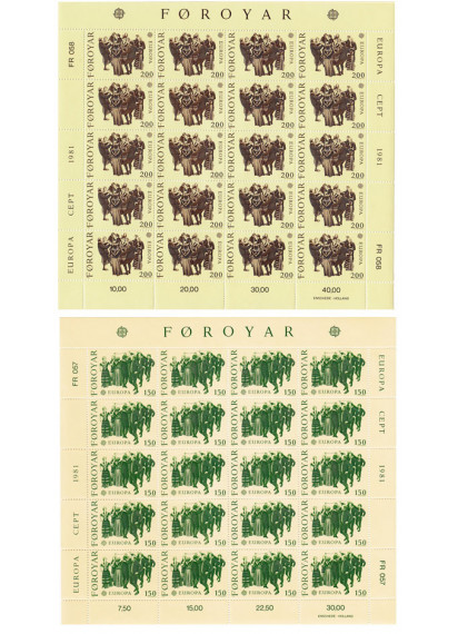 1981 Minifogli Faroer Europa CEPT Folklore 20 valori x 2 integri